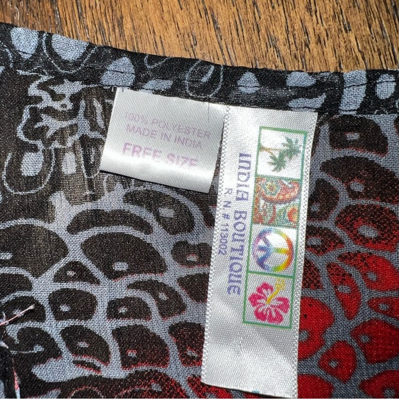 India Boutique Beach Coverup llBoho Style Red Black Yellow - Picture 4 of 5